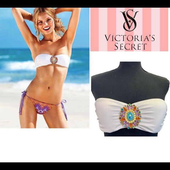 VICTORIA'S Secret white gem jewelled bandeau bikini top Sz S🇨🇦 - Picture 10 of 10